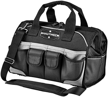 HAUTMEC 16" 47-Pockets Tool Bag, Heavy-Duty 1680D Wide Mouth Tool Organizer with Reinforced Hard Base, Padded Shoulder Strap - HT0183 by HAUTMEC