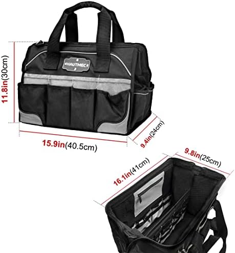 HAUTMEC 16" 47-Pockets Tool Bag, Heavy-Duty 1680D Wide Mouth Tool Organizer with Reinforced Hard Base, Padded Shoulder Strap - HT0183 - Image 5