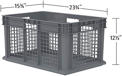 Akro-Mils 37612 Plastic Straight Wall Container Tote with Mesh Sides and Base, 24x16x12-Inch, Gray (3-Pack) - Image 5