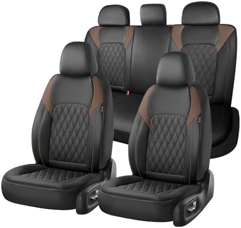 Coverado Leather Seat Covers, Front and Back Seat Covers for Cars, Waterproof Automotive Seat Covers Car Seat Protector Car Seat Cushion Universal Interior Truck Accessories Fit Most Cars Black&Coffee by COVERADOAUTO