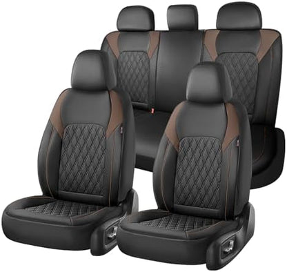 Coverado Leather Seat Covers, Front and Back Seat Covers for Cars, Waterproof Automotive Seat Covers Car Seat Protector Car Seat Cushion Universal Interior Truck Accessories Fit Most Cars Black&Coffee by COVERADOAUTO