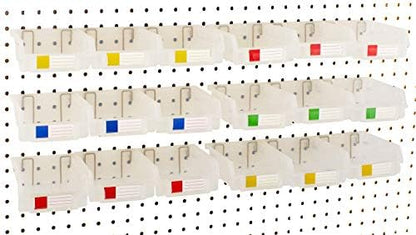 Pegboard Bins – 18 Pack Clear - Hooks to Any Peg Board - Organize Hardware, Accessories, Attachments, Workbench, Garage Storage, Craft Room, Tool Shed, Hobby Supplies, Small Parts by RightArrange