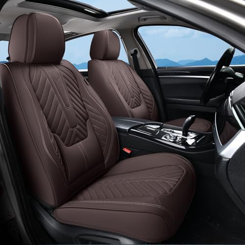 Coverado Car Seat Covers Full Set, Faux Leather Seat Covers for Car, Luxury Automotive Seat Covers Waterproof Car Seat Protector Universal Fit for Most Cars SUV Truck with Lumbar Support(Brown) - Image 2