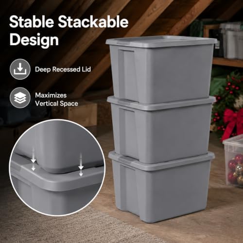 18 Gal Storage Bin with Snap-On Lid, Stackable Plastic Tote, Gray - Image 5