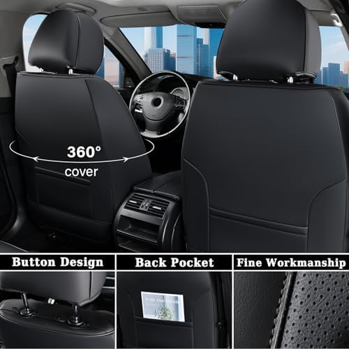 Coverado Car Seat Cover, Black Seat Cover for Cars, Luxury Leather Seat Covers Full Set with Embossed Pattern, Waterproof Car Seat Protector Car Seat Cushions Universal Fit Most Vehicle - Image 3