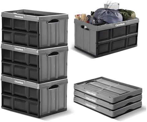 CleverMade Collapsible Storage Bins, 62L 3 Pack, 100 lb Stackable, Stone by CleverMade