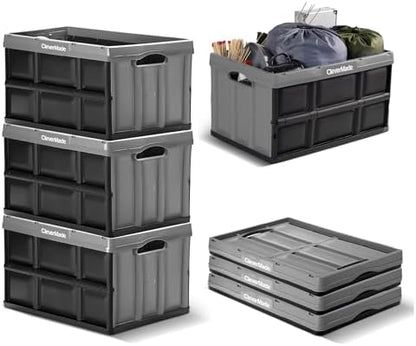 CleverMade Collapsible Storage Bins, 62L 3 Pack, 100 lb Stackable, Stone by CleverMade