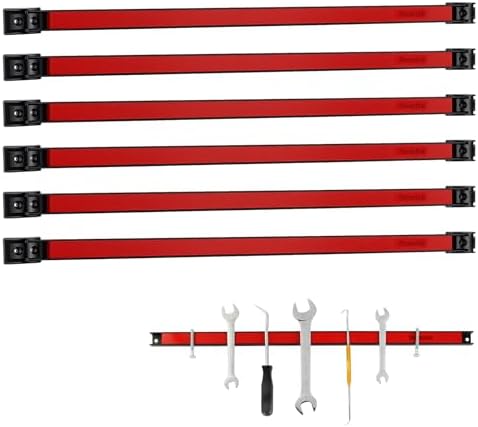 24" Magnetic Tool Holder Strip, 6 Pieces Red Metal Tool Organizer Rack with Stainless Steel Surface, Magnet Bar for Garage Workshop, Easy To Install with Mounting Screws by Themethla