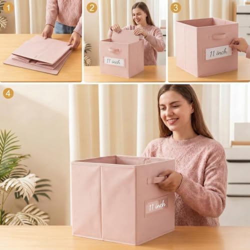 Storage Bins,11" Cube Storage Bin with Labels,10pcs,Pink - Image 5