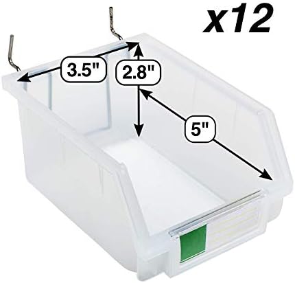 Pegboard Bins – 12 Pack Clear Large - Hooks to Any Peg Board - Organize Hardware, Accessories, Attachments, Workbench, Garage Storage, Craft Room, Tool Shed, Hobby Supplies, Small Parts - Image 2