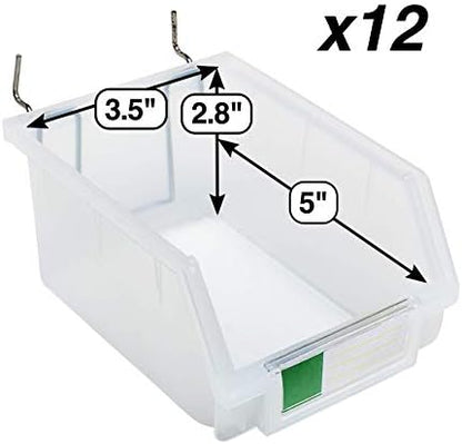 Pegboard Bins – 12 Pack Clear Large - Hooks to Any Peg Board - Organize Hardware, Accessories, Attachments, Workbench, Garage Storage, Craft Room, Tool Shed, Hobby Supplies, Small Parts - Image 2