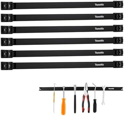 18" Magnetic Tool Holder Strip, 6 Pieces Black Metal Tool Organizer Rack with Stainless Steel Surface, Magnet Bar for Garage Workshop, Easy To Install with Mounting Screws by Themethla