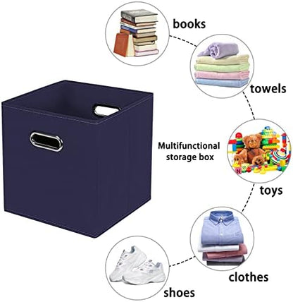 Navy Blue Fabric Storage Bins, Set of 3, 11x11x11, Foldable Cube Bins for Cloth or Accessory Storage - Image 3