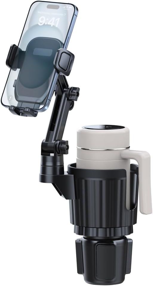 Cup Holder Phone Mount for Car, 2 in 1 Cell P Car Mount 360 Rotation Cup Holder Expander for Stanley 10-40oz Drink Bottles, Mugs and Phone Compatible with iPhone Samsung