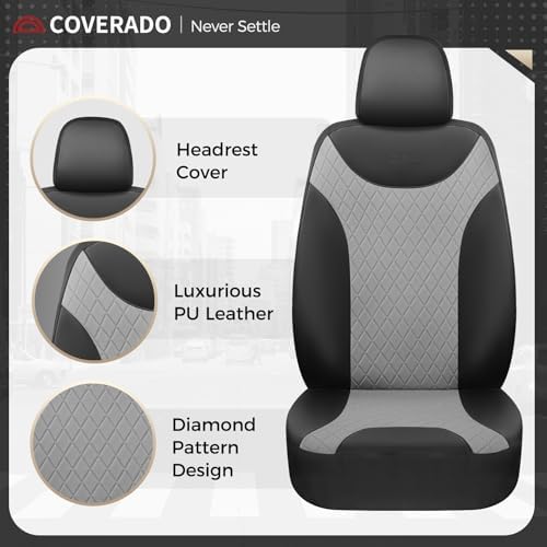 Coverado Car Seat Covers, 5 Seats Front and Rear Seat Covers for Cars, Leather Seat Covers Waterproof Car Seat Protectors, Automotive Seat Cushions Universal for Most Sedan, SUV, Truck, Black & Gray - Image 3