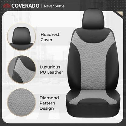 Coverado Car Seat Covers, 5 Seats Front and Rear Seat Covers for Cars, Leather Seat Covers Waterproof Car Seat Protectors, Automotive Seat Cushions Universal for Most Sedan, SUV, Truck, Black & Gray - Image 3