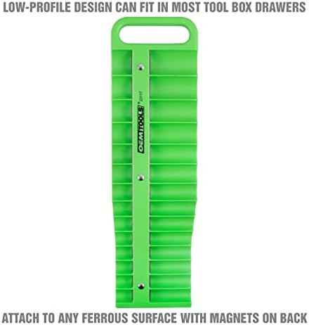 OEMTOOLS 23117 3/8" Drive Portable Magnetic Socket Organizer Tray, Magnetic Socket Holders Organizers For Tool Box, Shop, Or Garage, Holds Up To 28 Tools, Metric/SAE, Green - Image 6