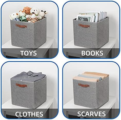 Temary Fabric Storage Cubes - 13 x 13 Collapsible Bins with Handles for Home Organization (Gray) - Image 4