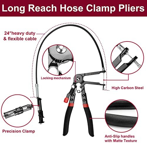 BETOOLL 9pc Hose Clamp Pliers, Professional Automotive with Flexible Wire Long Reach, Clic R Type Swivel Jaw and Flat Band Pliers for Coolant Radiator Heater/Water Hose (Red/Black) - Image 2