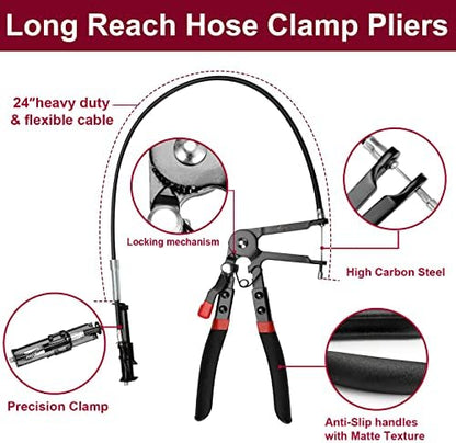 BETOOLL 9pc Hose Clamp Pliers, Professional Automotive with Flexible Wire Long Reach, Clic R Type Swivel Jaw and Flat Band Pliers for Coolant Radiator Heater/Water Hose (Red/Black) - Image 2