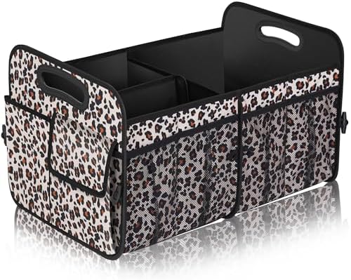 Femuar Car Trunk Organizer, Large Capacity Collapsible Trunk Storage with 11 Pockets, Waterproof, Non-Slip, Suitable for Car, SUV, Truck, Van, Jeep, Sedan, Leopard Print by GuangzhouTailinTechnologyCo