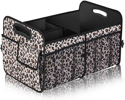 Femuar Car Trunk Organizer, Large Capacity Collapsible Trunk Storage with 11 Pockets, Waterproof, Non-Slip, Suitable for Car, SUV, Truck, Van, Jeep, Sedan, Leopard Print by GuangzhouTailinTechnologyCo