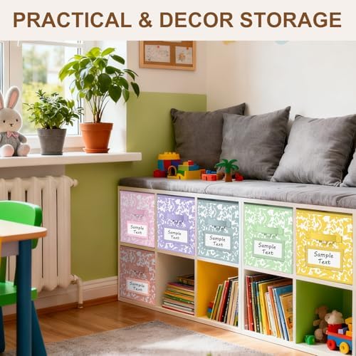 LemonRoad 6 Fabric Cube Storage Bin 11'' Classroom Bin, Macaron, Label - Image 5