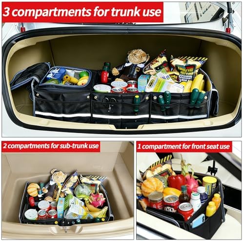Car Trunk Organizer with Removable Cooler Bag - Collapsible Multi-Compartment Storage for SUV Truck Groceries Camping, Durable Nylon Auto Cargo Organizer (Black) - Image 6