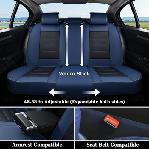 Coverado Car Seat Covers Full Set, Seat Covers for Cars, Waterproof, Leather Car Seat Cushion, Universal Car Interior Covers Seat Protectors for Most Cars Blue - Image 5