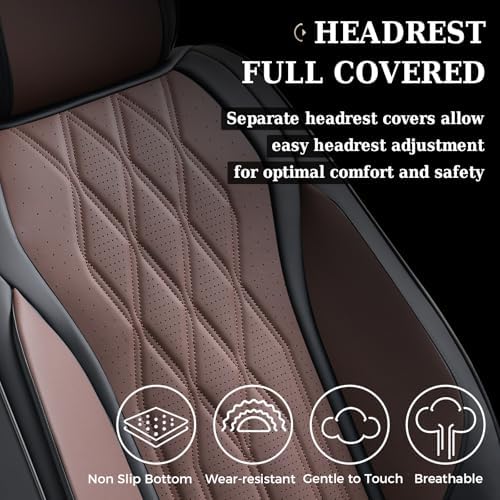Coverado Front Seat Covers, Car Seat Protector, Waterproof Nappa Leather Cushion, Fit for Most Sedans SUV Pick-up Truck-Black&Coffee - Image 4