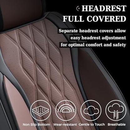 Coverado Front Seat Covers, Car Seat Protector, Waterproof Nappa Leather Cushion, Fit for Most Sedans SUV Pick-up Truck-Black&Coffee - Image 4