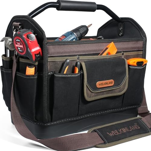 WELKINLAND 16'' Hard-Bottom Tool Tote,32-Pocket Electrician Tool Tote Bag by WELKINLAND