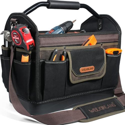 WELKINLAND 16'' Hard-Bottom Tool Tote,32-Pocket Electrician Tool Tote Bag by WELKINLAND
