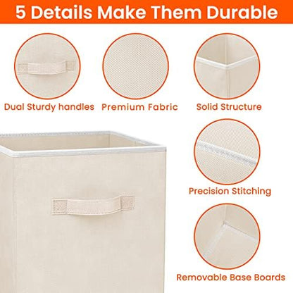 Criusia Storage Cubes - 11 Inch Heavy Duty Fabric Storage Bins for Shelves Closet Cube Organizer - 8 Pack Collapsible Cube Storage Bins Baskets for Clothes Blankets Toys - Nursery Organization (Beige) - Image 3