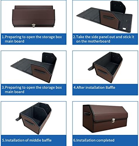Trunk Organizer for Car With Lid,Foldable Trunk Organizer for SUVs & Sedans,Multi-Functional Leather Storage Box - Brown - Small - Image 6