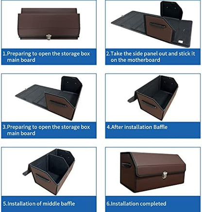 Trunk Organizer for Car With Lid,Foldable Trunk Organizer for SUVs & Sedans,Multi-Functional Leather Storage Box - Brown - Small - Image 6