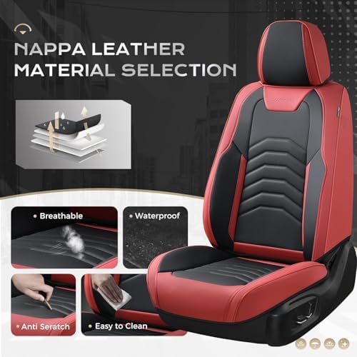 Coverado Front Seat Covers for Cars, 2 Pack Faux Leather Car Seat Covers, Waterproof Automotive Seat Covers Driver Car Seat Protector Car Seat Cushion Universal Fit for Most Cars Trucks SUV, Red&Black - Image 2