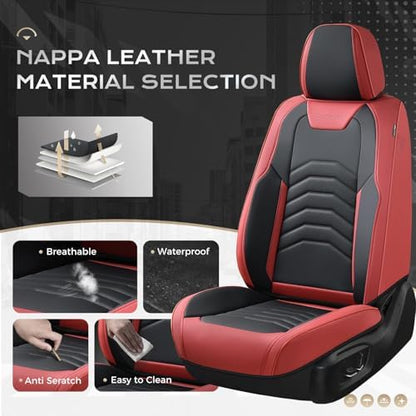 Coverado Front Seat Covers for Cars, 2 Pack Faux Leather Car Seat Covers, Waterproof Automotive Seat Covers Driver Car Seat Protector Car Seat Cushion Universal Fit for Most Cars Trucks SUV, Red&Black - Image 2