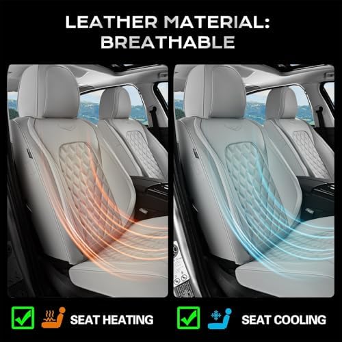 Coverado Full Set Car Seat Covers, Luxury Faux Leather Waterproof Seat Covers, Gray Car Seat Protectors, Universal Fit, Leather Seat Cushions for Cars-Gray - Image 5