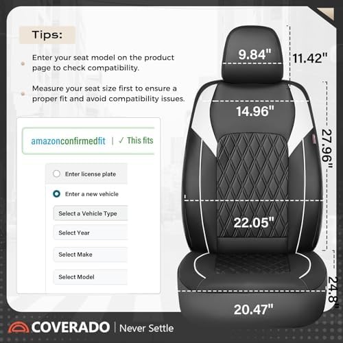 Coverado Car Seat Cover, Car Seat Covers Front Seats, Waterproof Car Seat Covers, Car Seat Cushion, Front Seat Covers Faux Leather Driver Car Seat Protector Fit for Most Cars Trucks SUV, Black&White - Image 5