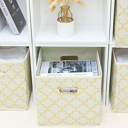 Fabric storage bins Cubes, Fabric Cube Organizer with Handle, Foldable Cube Bins for Cloth or Accessary Storage, 11x11x11, Set of 3, (Creamy-White Gold) - Image 4