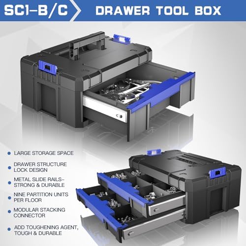 AIRAJ 5 Tier Stackable Tool Box with Wheels, Rolling Tool Box with Drawers - Image 4