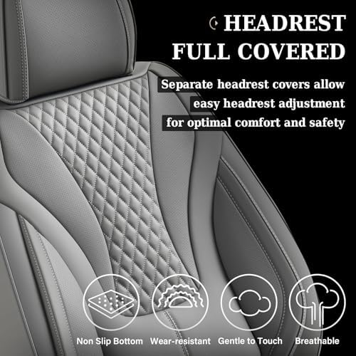 Coverado Car Seat Covers Full Set, Seat Cushion for Cars, Automotive Seat Covers, Waterproof Nappa Leather Front Seats and Back Car Seat Protector, Universal Fit for Most Cars SUV Trucks,Gray - Image 6