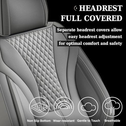 Coverado Car Seat Covers Full Set, Seat Cushion for Cars, Automotive Seat Covers, Waterproof Nappa Leather Front Seats and Back Car Seat Protector, Universal Fit for Most Cars SUV Trucks,Gray - Image 6