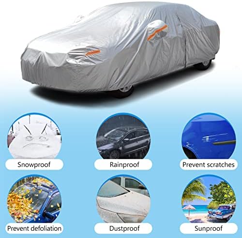 SEAZEN Car Cover Waterproof All Weather, Full car Covers UV Protection/Snowproof/Dustproof, Universal Car Cover 2 Layer with Zipper (Fit Sedan Length Up to 209") - Image 2
