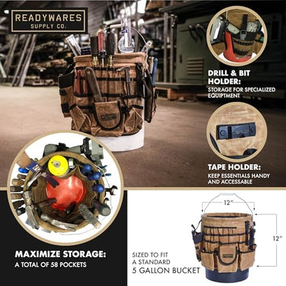 Readywares Tool Bucket Organizer | Waxed Canvas 5 Gallon Bucket Organizer - Image 2