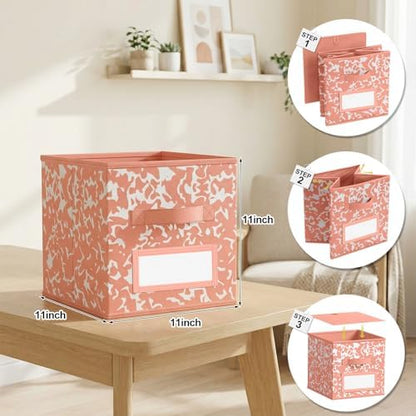 LemonRoad 6 Fabric Cube Storage Bin 11'' Classroom Bin, Macaron, Label - Image 2