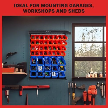 47-Bin Garage Organization Rack (15 Large, 32 Small) - Tabletop or Wall Mount Steel Rack with Removable Stackable Garage Storage Bins, Small Parts Organizer for Hardware or Office Supplies by Stalwart - Image 2
