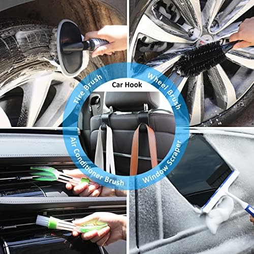 33Pcs Car Wash Detailing Kit Cleaning Kits with Foam Gun Sprayer Brush Large Wash Mitt Towels Complete Interior Exterior Car Washing Supply Set Blue - Image 6
