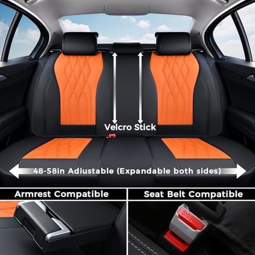Coverado Seat Covers FullSet, 5 Seats Car Seat Protector, Waterproof Nappa Leather Cushion, Front & Rear Fit for Most Sedans SUV Pick-up Truck-Black&Orange - Image 4